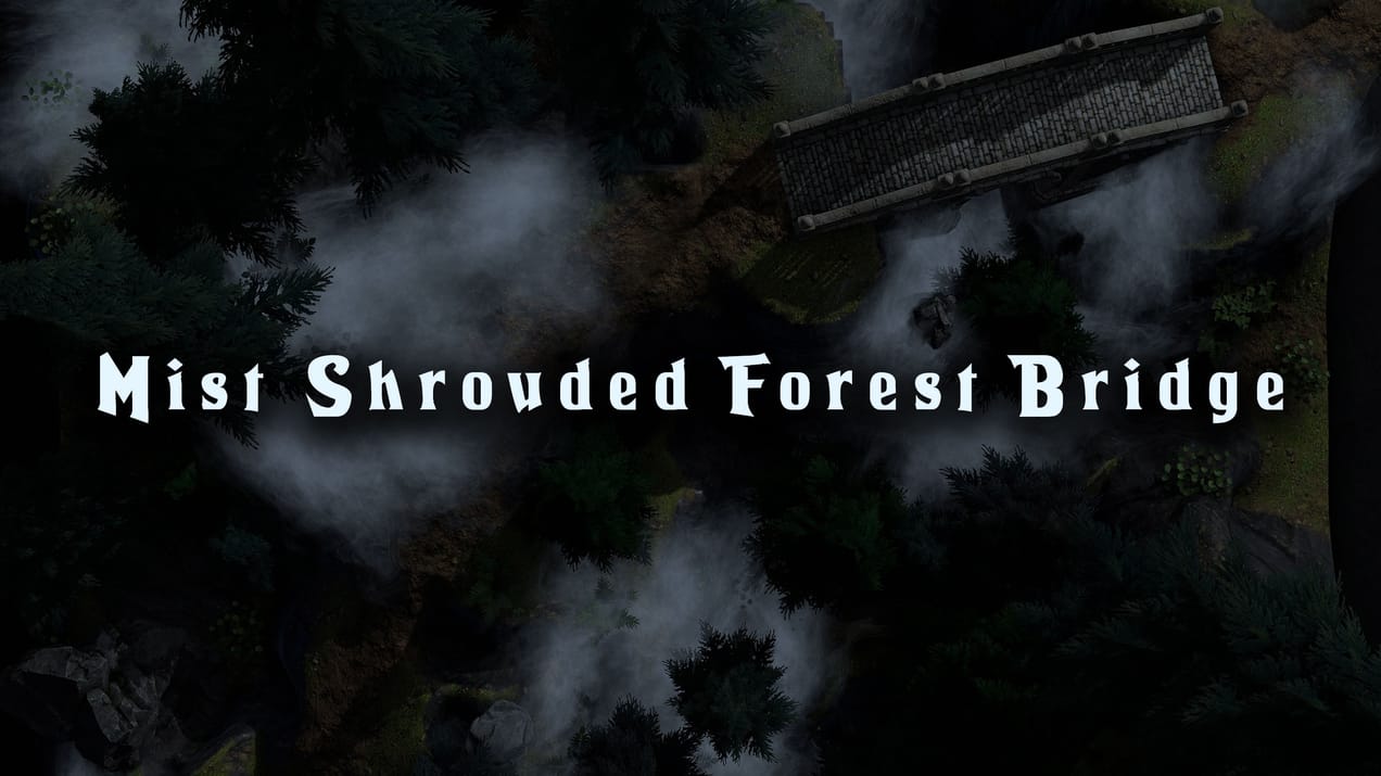 Any world mist-shrouded forest bridge